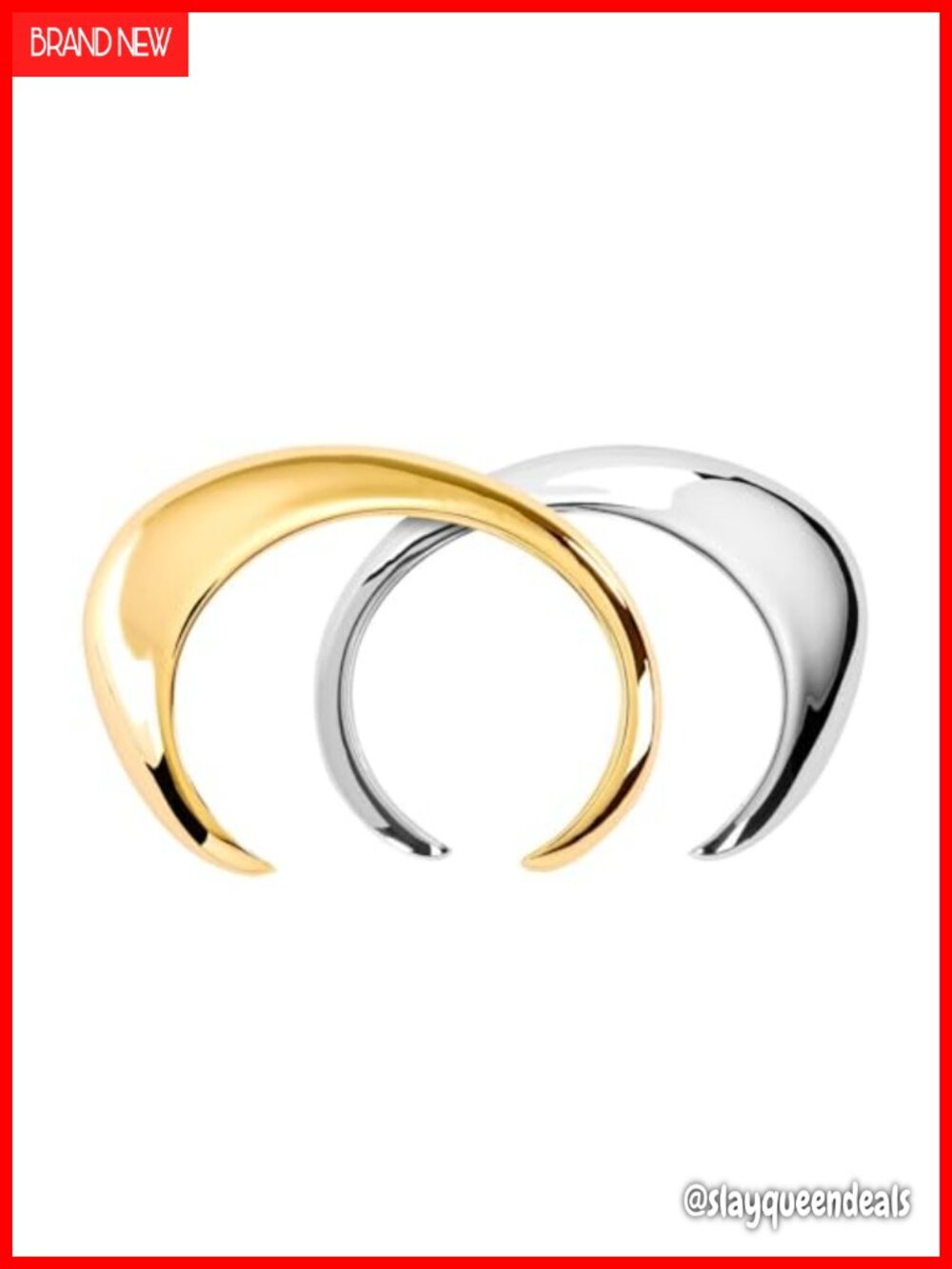 Set of 2 Gold & Silver Open Cuff Bracelets, Rhodium & 18K Gold Plated over Brass